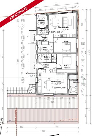  Appartement à vendre 2 pièces 44 m²