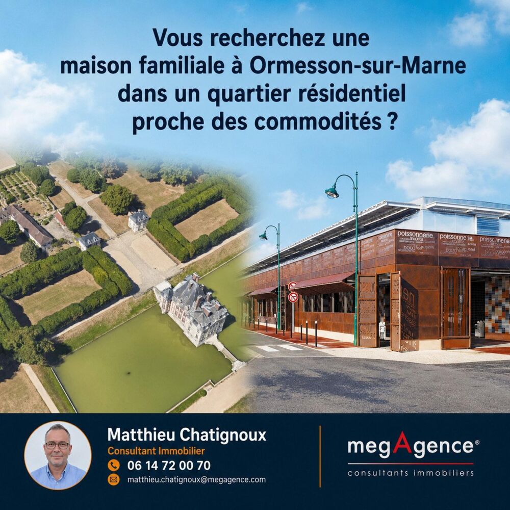 Ormesson sur Marne : maison familiale 184 m², 5 chambres, jardin et garage, proche commerces