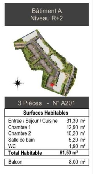  Appartement  vendre 3 pices 61 m