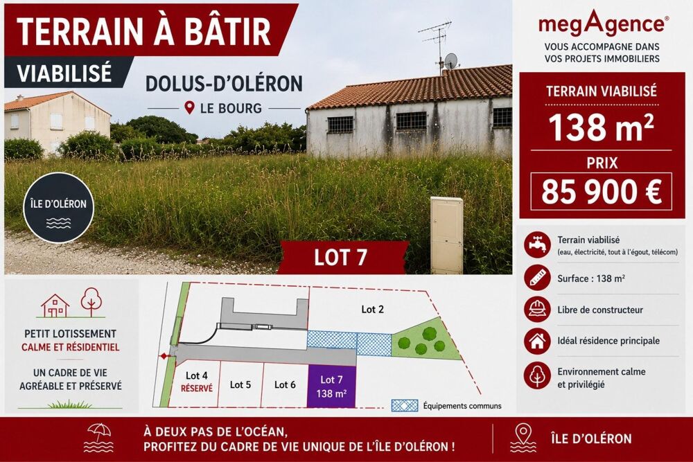 Vente Terrain DOLUS D'OLERON, TERRAIN A BATIR viabilisé de 138m² Dolus-d'oleron