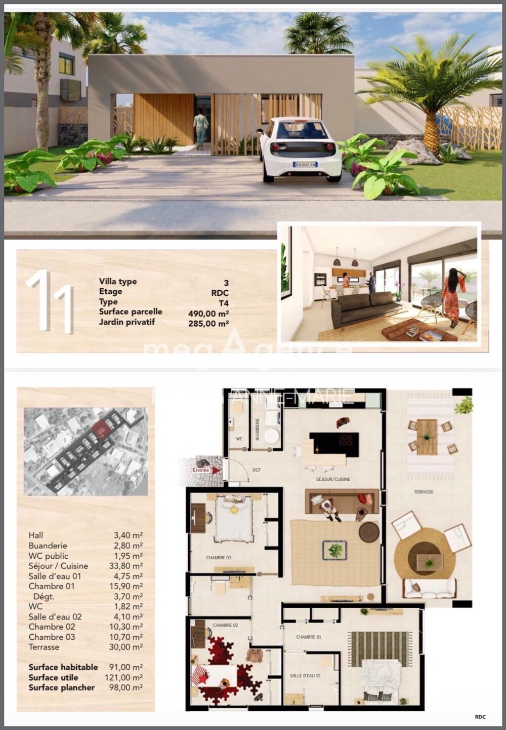 Vente Maison Villa T4 moderne (lot n°11) avec jardin – Baie-Mahault Baie-mahault
