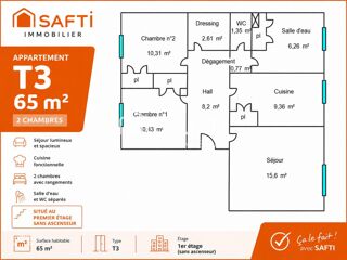  Appartement à vendre 3 pièces 65 m²