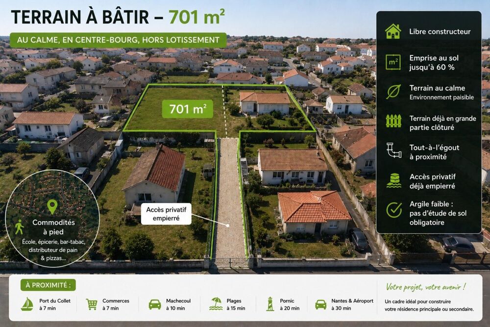 Vente Terrain Terrain 700 m² libre constructeur Villeneuve-en-retz