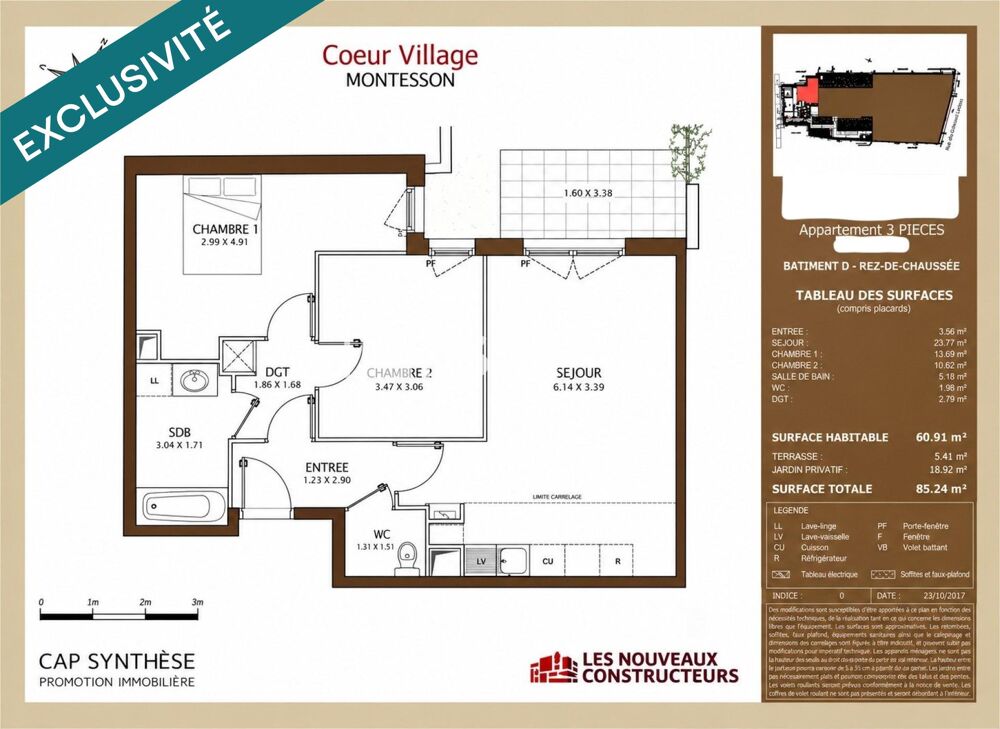 Vente Appartement MONTESSON – CŒUR DE VILLE – 3 PIÈCES AVEC JARDIN ET PARKING Montesson