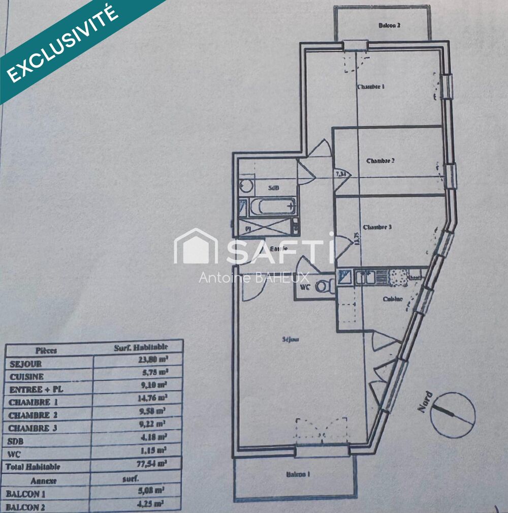 Appartement T4 BBC  Résidence sécurisée  3 chambres  2 terrasses  Parking