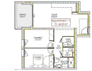 Appartement à vendre 3 pièces 65 m²
