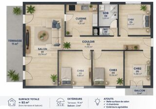  Appartement à vendre 6 pièces 90 m²