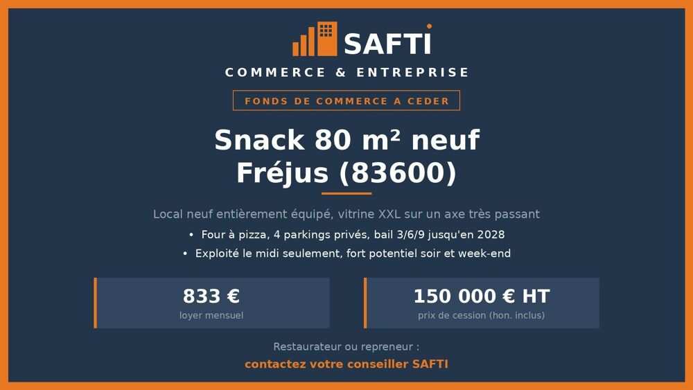   Fréjus snack neuf avec 4 parkings privés 