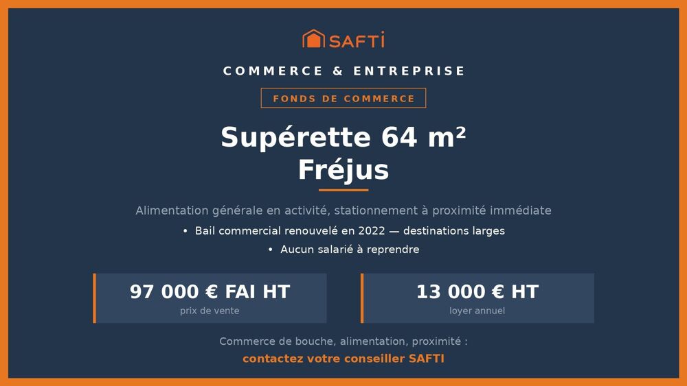  Supérette 64 m² à Fréjus, sans salarié à reprendr 