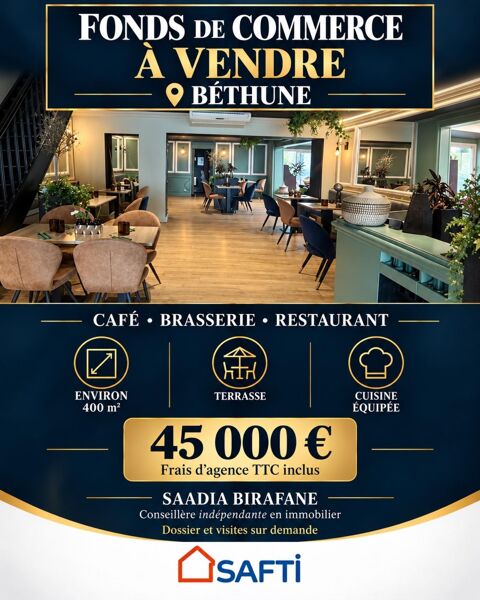 Fond de commerce caf&eacute; brasserie et restaurant 45000 62400 Bethune