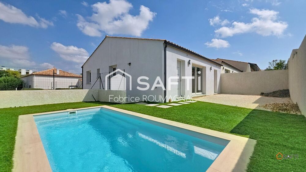 Villa de 93 m² avec trois chambres et piscine.