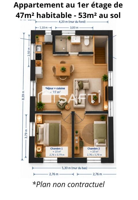   Appartement T3 au 1er étage Appartement - 3 pièce(s) - 53 m²