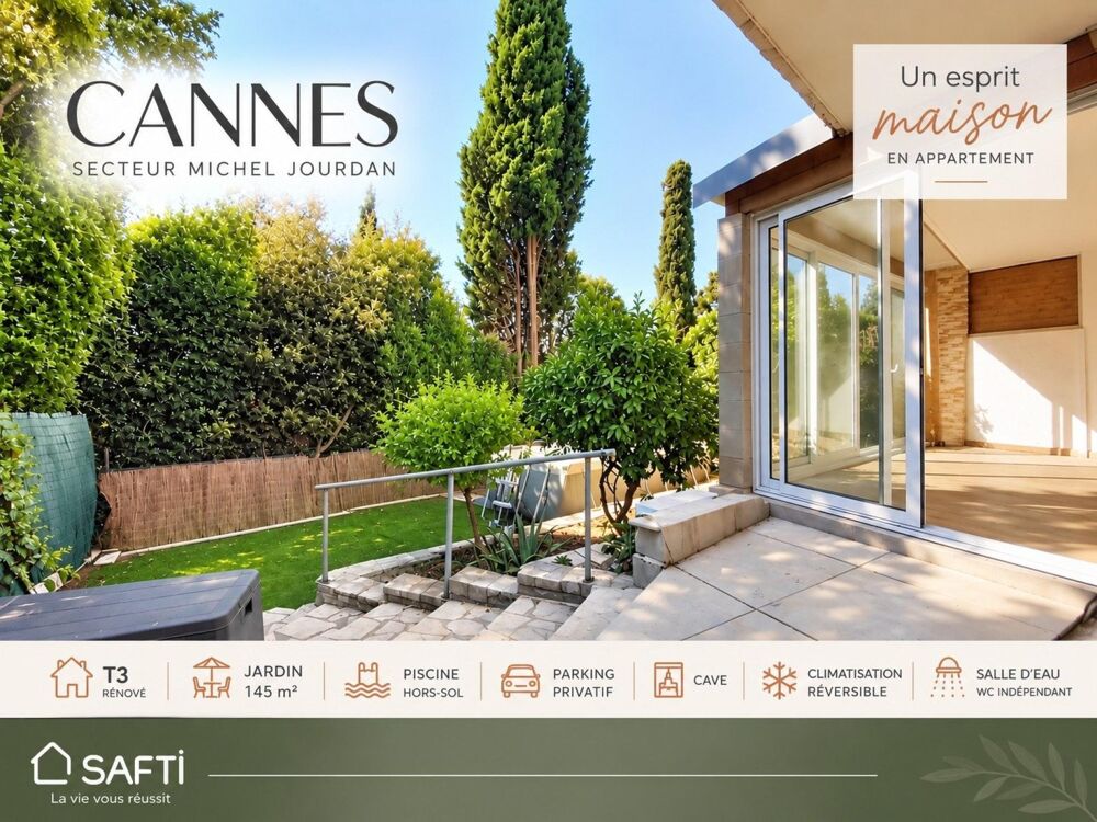 Vente Appartement Spacieux T3 en rez de jardin,cave, parking Cannes