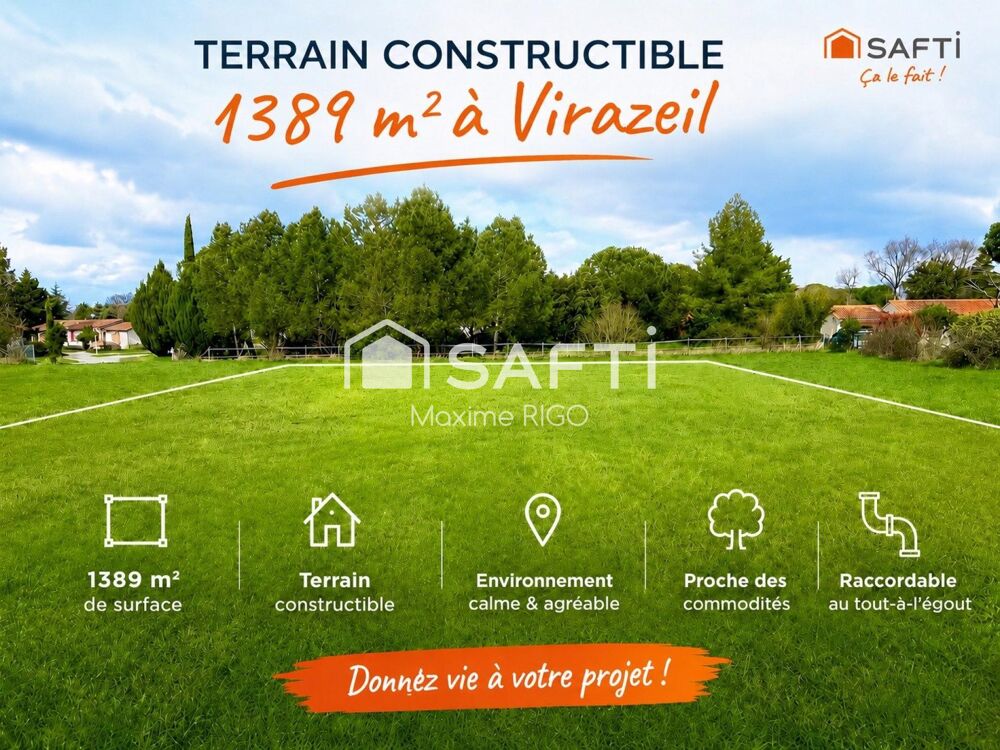 Vente Terrain Terrain constructible 1389 m2 à Virazeil Virazeil
