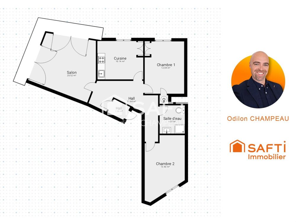 Appartement T3 de 70m2 avec Balcon filant - Emplacement stratégique