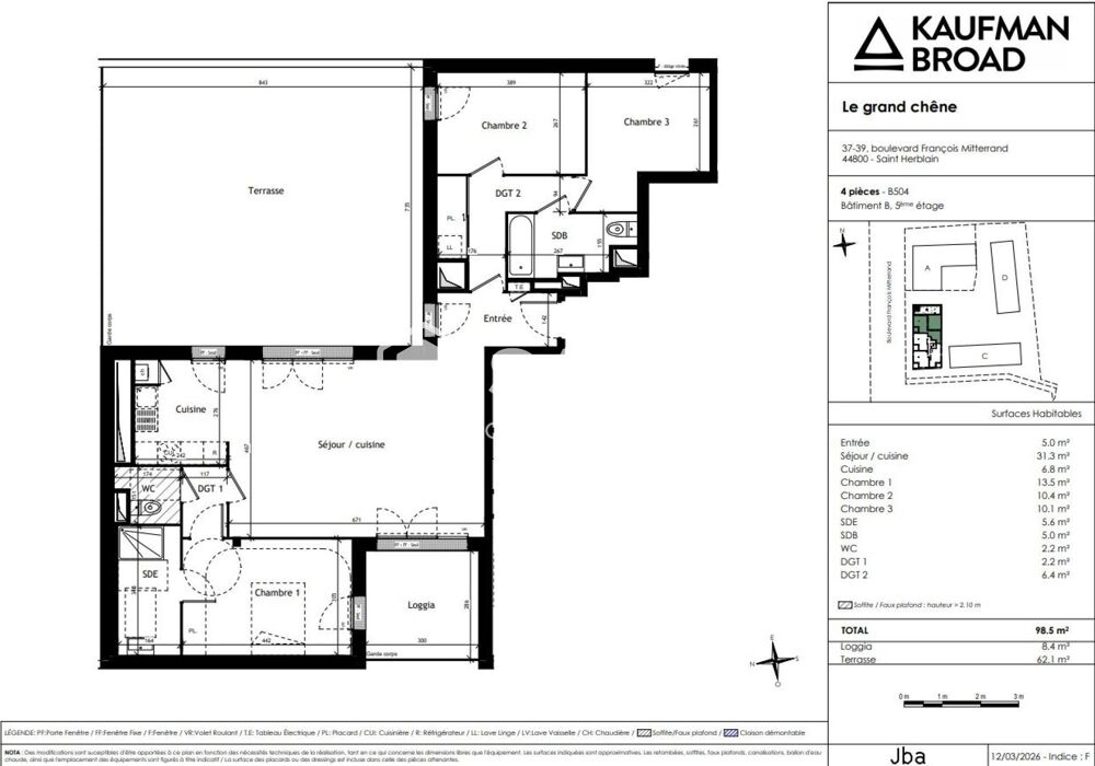 Vente Appartement T4 neuf avec terrasse de 62 m² Saint-herblain