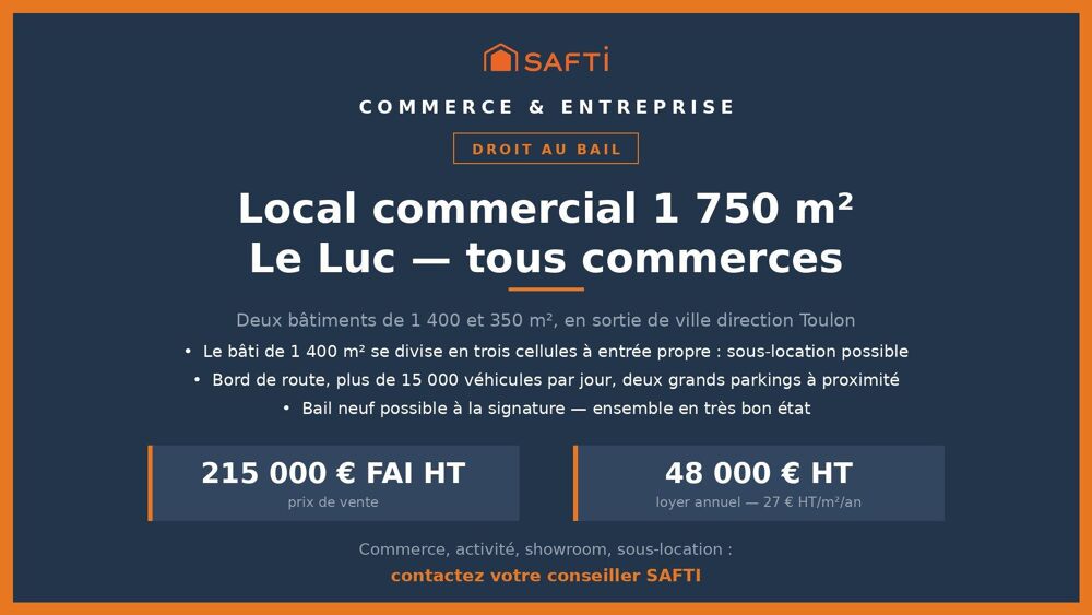   Droit au bail 1 750 m² tous commerces, Le Luc 