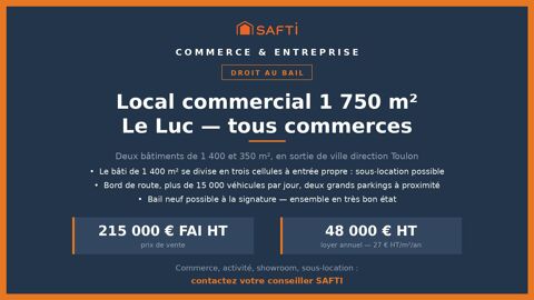 Droit au bail 1 750 m&sup2; tous commerces, Le Luc 215000 83340 Le luc