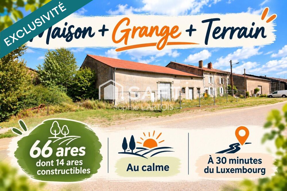 Maison à rénover + grange + terrains 66 ares dont 14 constructibles