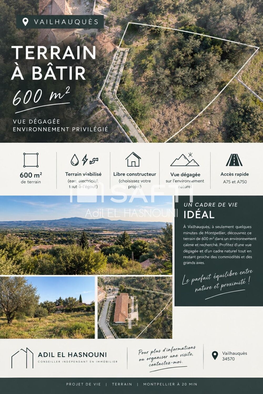 Vente Terrain VAILHAUQUÈS - TERRAIN D'EXCEPTION DE 600 M² LIBRE CONSTRUCTEUR Saint-aunes