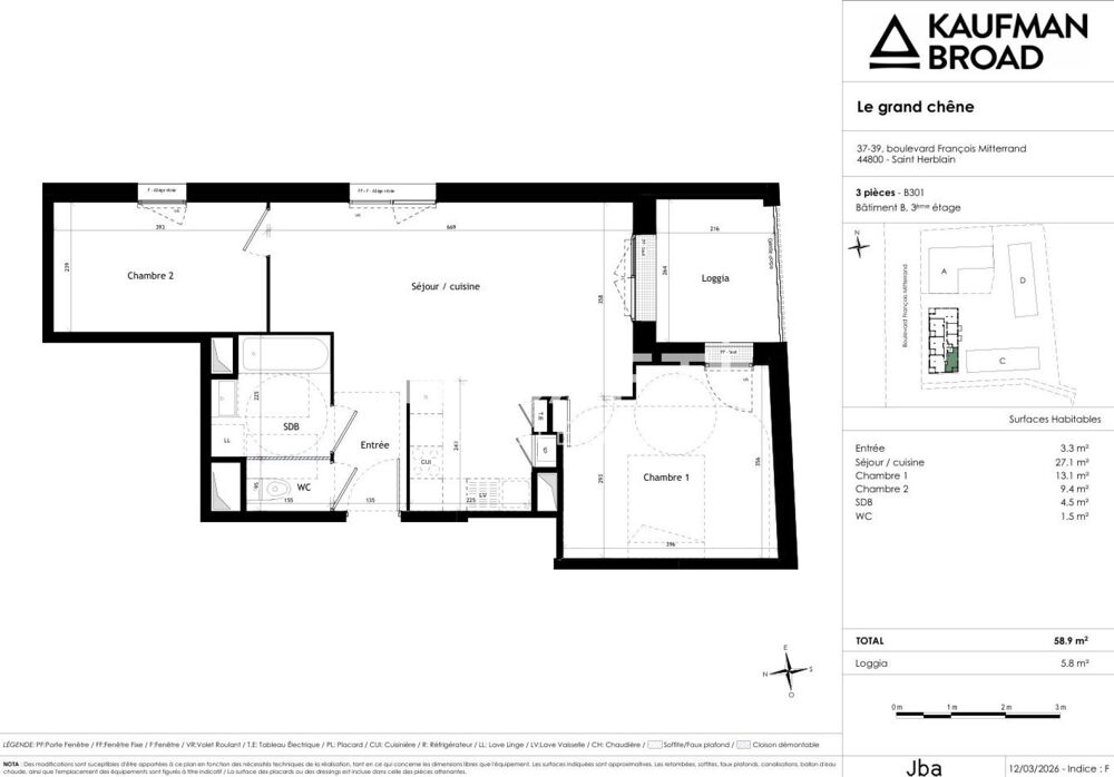 Vente Appartement T3 neuf avec loggia plein Sud Saint-herblain