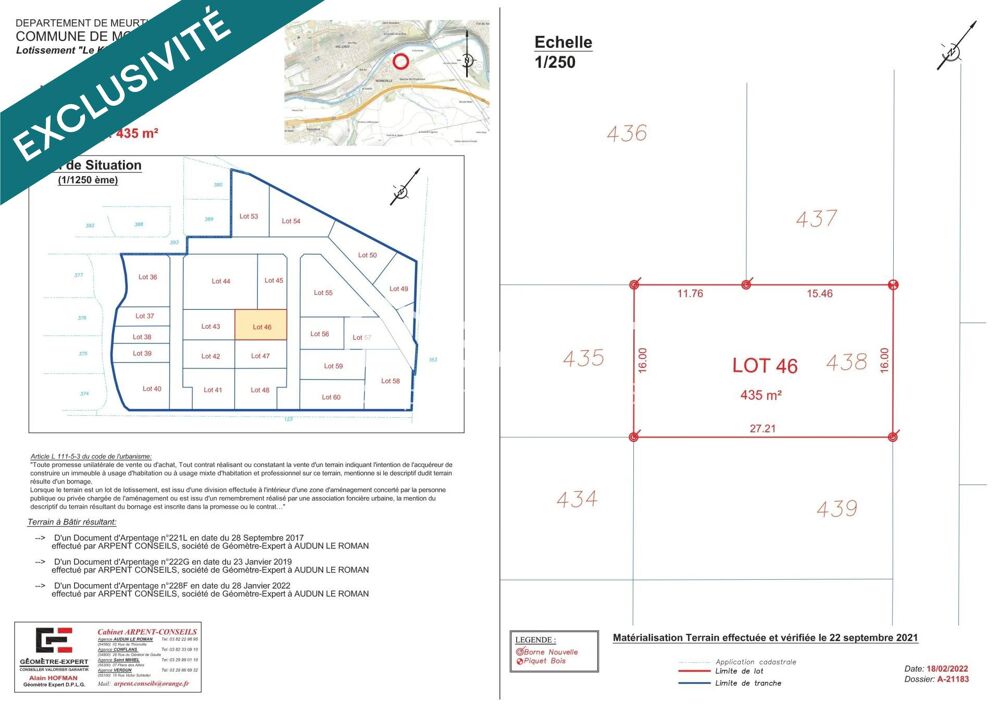 Vente Terrain DERNIERS TERRAINS DISPONIBLES MOINEVILLE Moineville