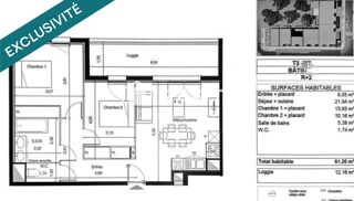  Appartement � vendre 3 pi�ces 61 m�