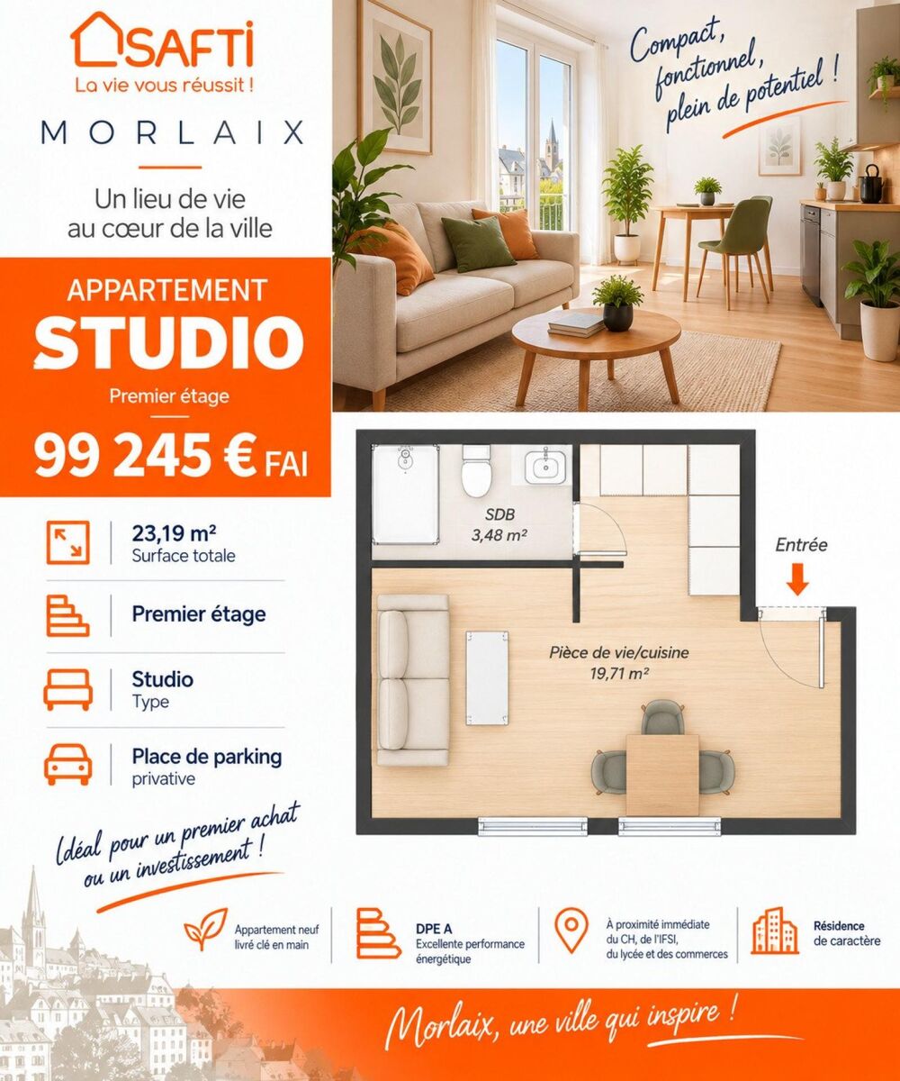 Vente Appartement MORLAIX – Studio neuf, idéal premier achat ou investissement Morlaix