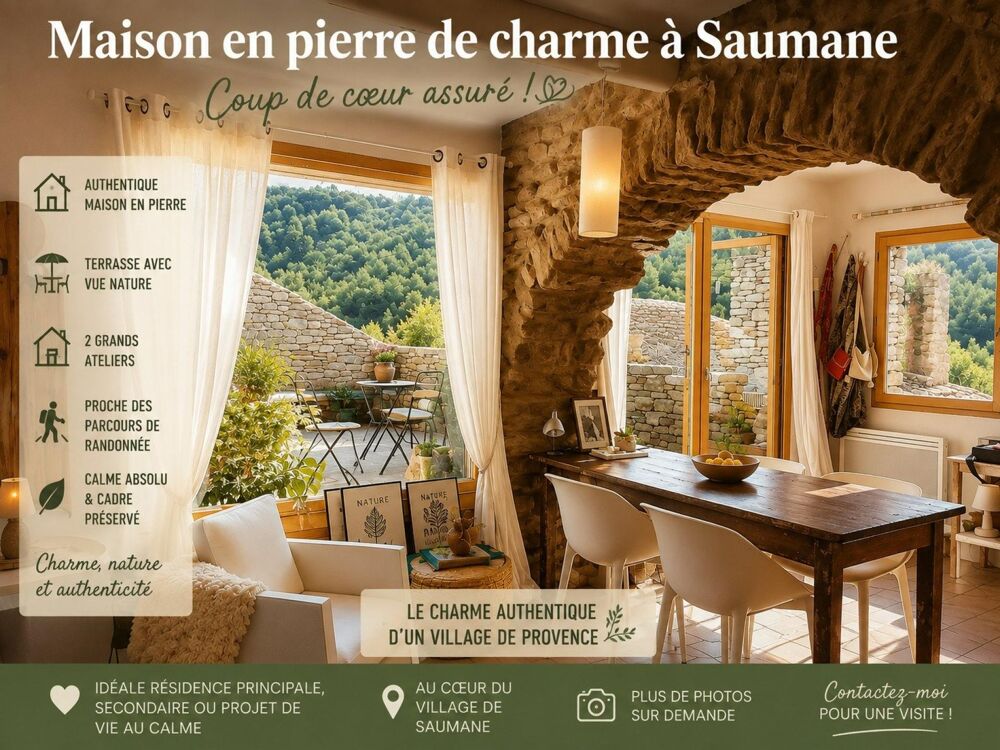 Maison en pierre pleine de charme au coeur du village, terrasse avec vue nature, 2 grands ateliers, calme absolu et sentiers de r