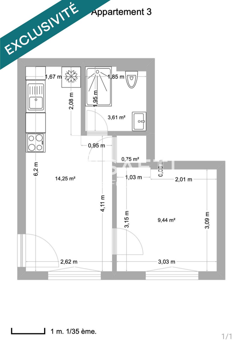 Vente Appartement SAINT-GELAIS – T2 entièrement rénové – 29 m² – Parking Saint-gelais