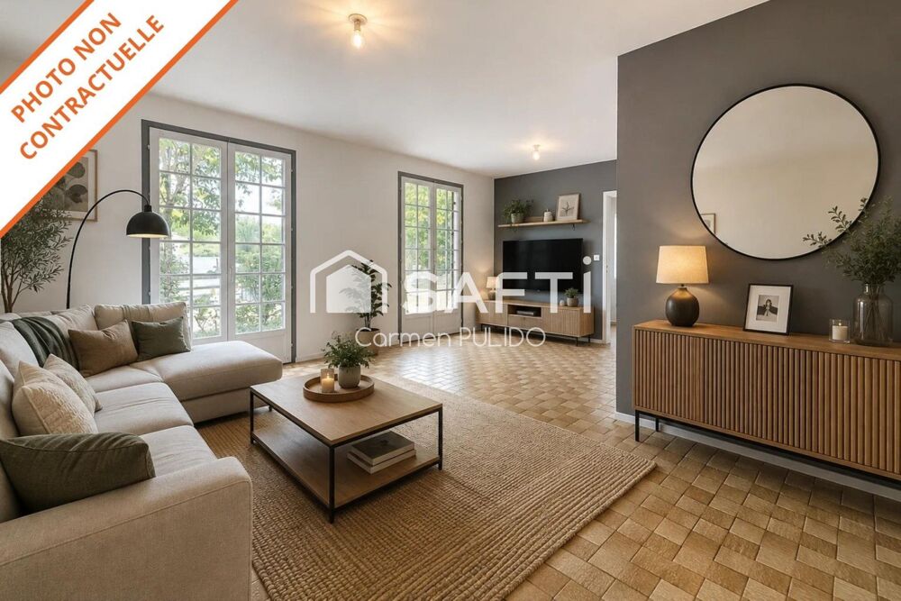 Maison de plain-pied : 2 chambres, un bureau, garage, grand terrain