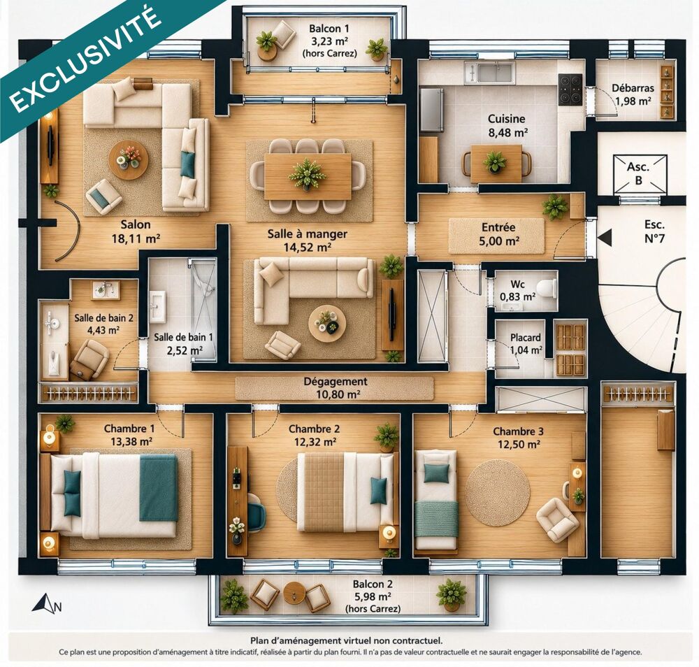Vente Appartement MASSY OPÉRA – 106,91 m² – DERNIER ÉTAGE – 3 CHAMBRES + POSSIBILITÉ 4 – 269 000 € Massy