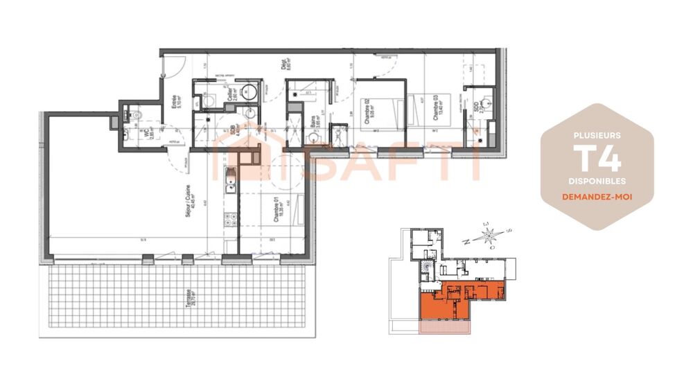 Appartement T4 neuf avec grande terrasse