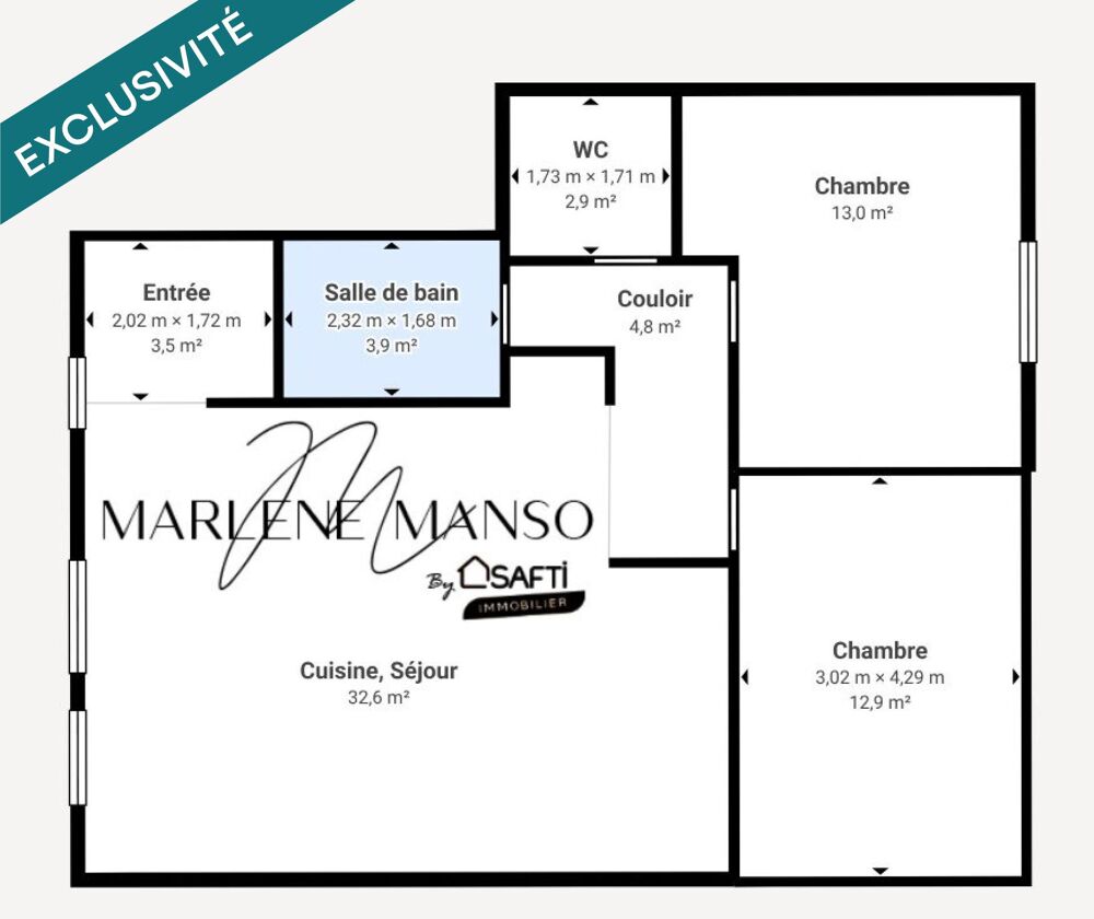 T3 lumineux de 73 m² avec 2 places
