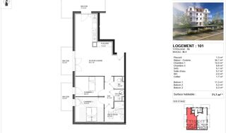  Appartement  vendre 3 pices 71 m
