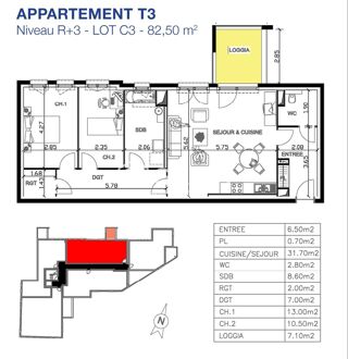  Appartement � vendre 3 pi�ces 83 m�