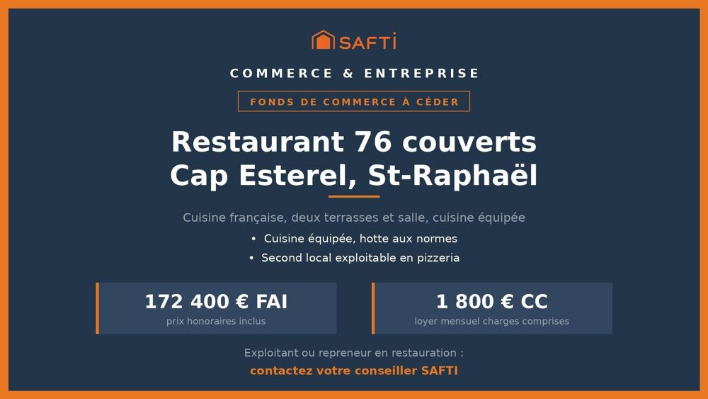   Restaurant 76 couverts à Cap Esterel à reprendre 