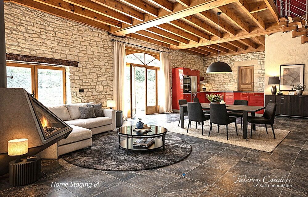 Maison en pierre avec gîte et piscine.