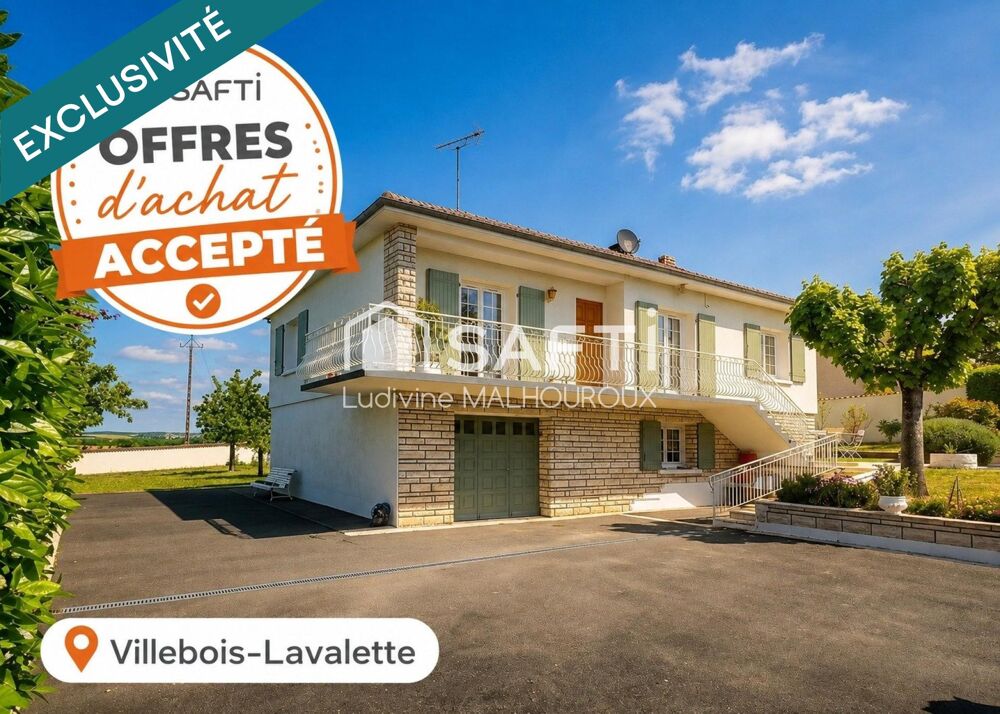 MAISON FAMILIALE 169 m²  5 CHAMBRES  2 LOGEMENTS POSSIBLES  TERRAIN 1530 m²  SANS VIS-À-VIS  VILLEBOIS-LAVALETTE
