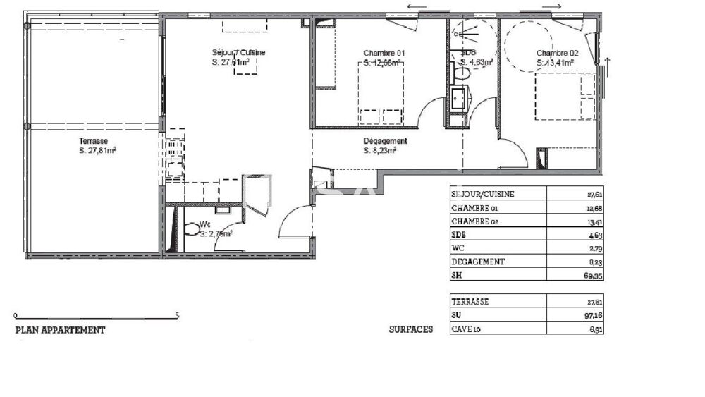 Vente Appartement Appt de 97m² dont terrasse de 27 m² , cave , deux places de parking Le marin