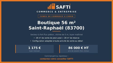 Boutique 56m&sup2; : Loyer bas, visibilit&eacute; 5m. 86000 83700 Saint-raphael