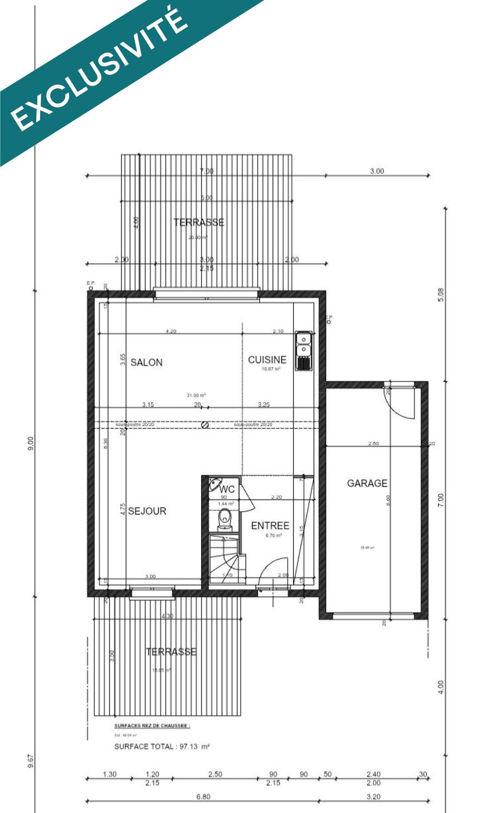Maison de 97m2 avec 3 chambres sur un terrain de 324m2