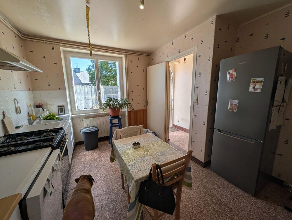 Petite maison en pierre en campagne.