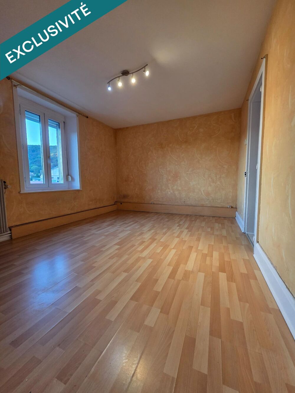 Appartement T2 de 48 m² à vendre à Saint-Nabord. Situé au 1ere étage d'un immeuble de 1960, il est en bon état général et se com