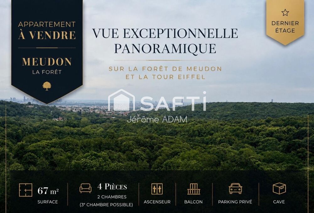 Vente Appartement T4 lumineux au dernier étage | Vue exceptionnelle sans vis-à-vis | Double séjour (3e chambre possible) Meudon