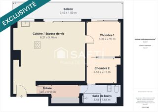  Appartement � vendre 2 pi�ces 58 m�