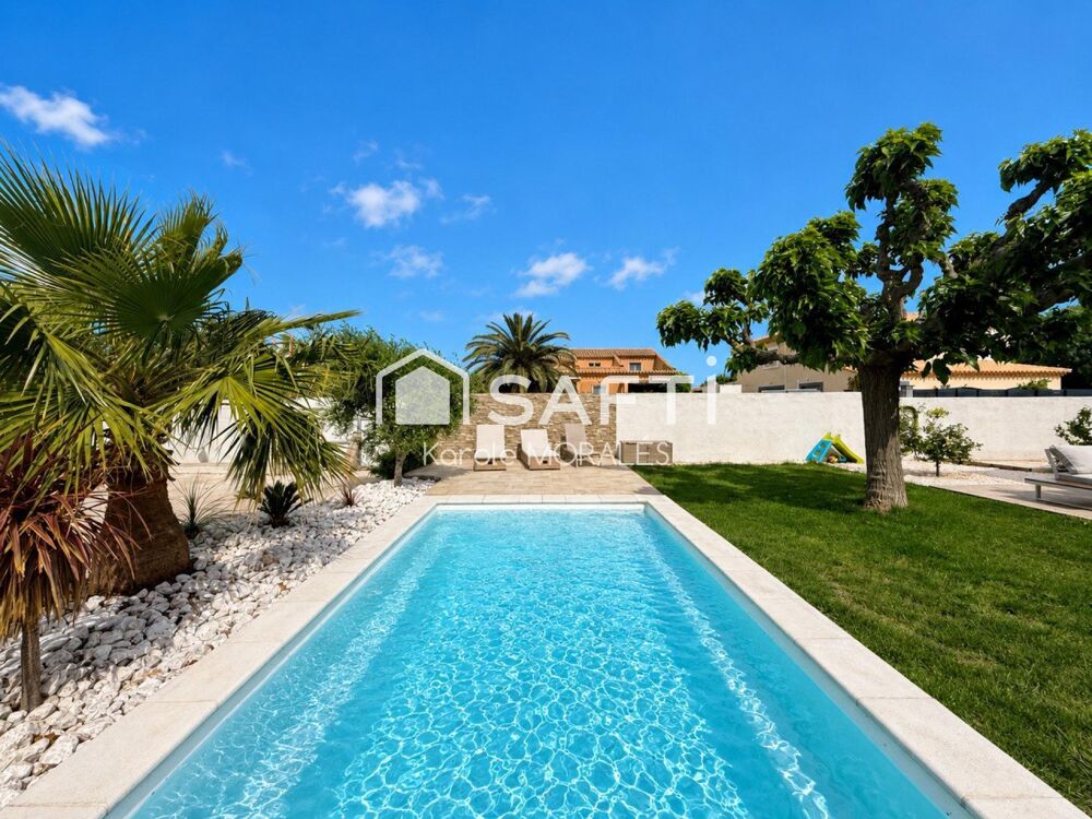 THEZA (66), BELLE VILLA, 3 FACES AVEC JARDIN ARBORE, PISCINE ET GARAGE