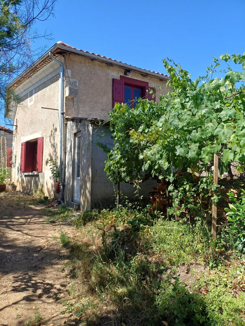 Campagne. Toitures neuves. Fosse septique neuve. Terrain