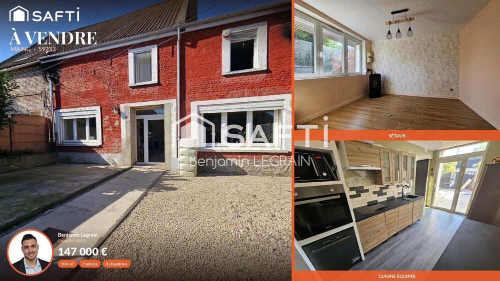 Vente Maison Maison semi-ind de 106 m²/ 176m² 7 p, 4ch, cour terrasse. Maing