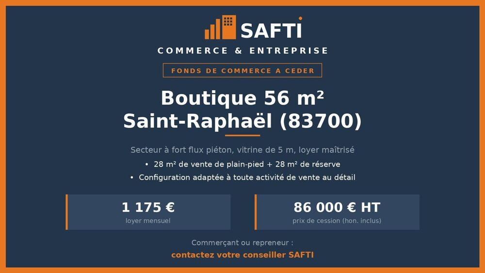   Boutique 56m² : Loyer bas, visibilité 5m. 
